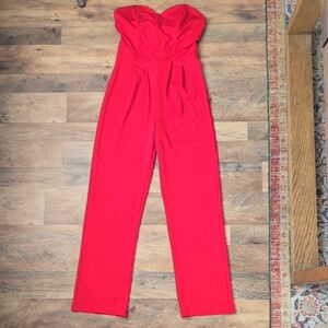 Elegant Red Strapless Jumpsuit